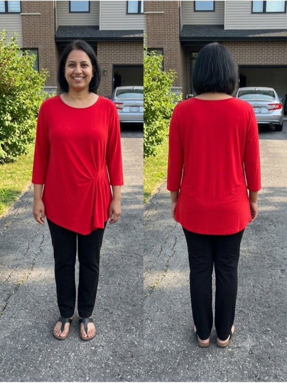 London Times Blouse NWT XL Red Geranium Gathered Twist Front 3/4 Sleeve Top Work